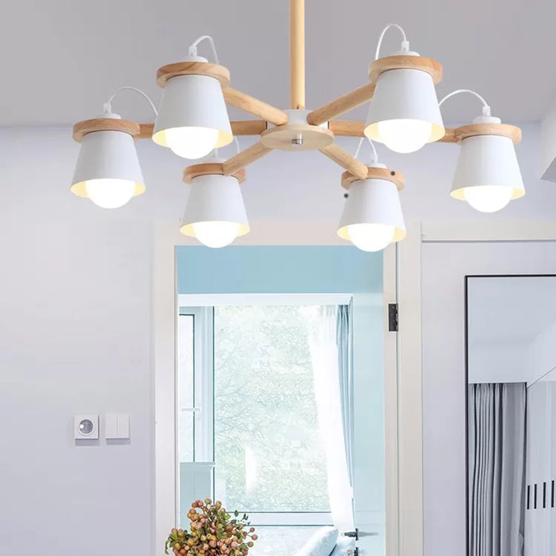 6 Lights Bucket Shade Chandelier Macaron Metal Ceiling Pendant Light for Kindergarten White Clearhalo 'Ceiling Lights' 'Chandeliers' Lighting' options 55258_5d06dd77-2702-4615-abd5-b57282a41f7f