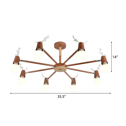 Sweet Cone Game Room Chandelier Metal 8 Lights Macaron Hanging Light with Antlers Clearhalo 'Ceiling Lights' 'Chandeliers' Lighting' options 55268