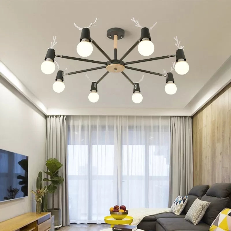 Sweet Cone Game Room Chandelier Metal 8 Lights Macaron Hanging Light with Antlers Grey Clearhalo 'Ceiling Lights' 'Chandeliers' Lighting' options 55270_07766214-af13-4e46-a212-e0ab6799fd6d