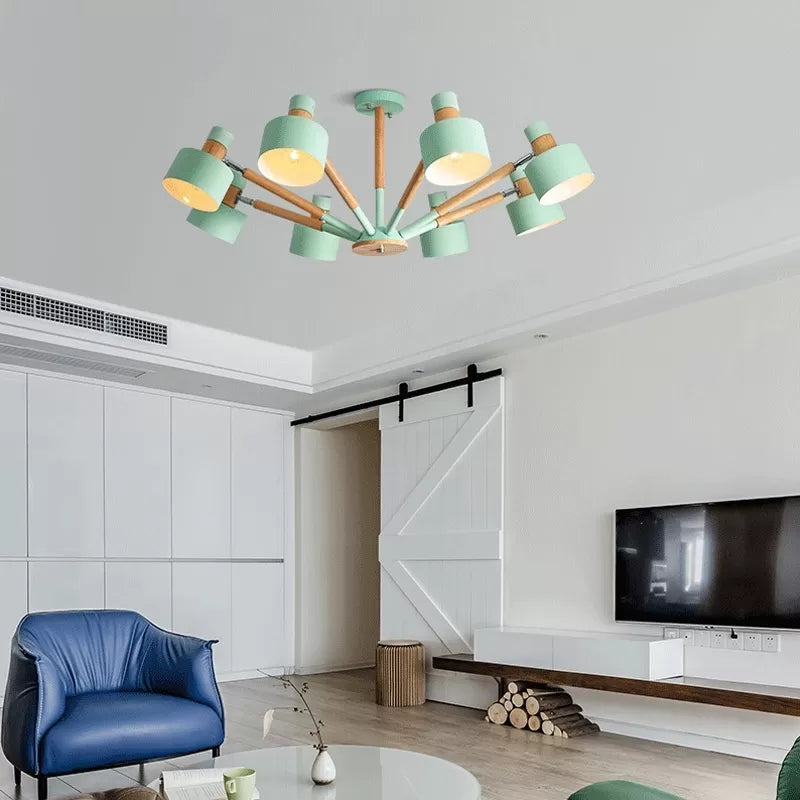 Macaron Round Shade Semi Flushmount Light Metal 8 Lights Ceiling Light for Kindergarten Green Clearhalo 'Ceiling Lights' 'Chandeliers' Lighting' options 55313_586fb191-1170-4089-bc74-4e745f2b81c4