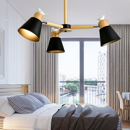 Modern Style Ceiling Pendant Light with Bird Bucket Shade Metal Chandelier for Bedroom 3 Black Clearhalo 'Ceiling Lights' 'Chandeliers' Lighting' options 55316_9168056b-3e87-46ff-b4ef-745fbb170226