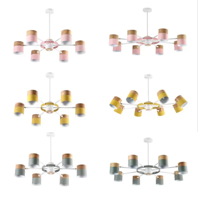 Rotatable Metal Cylinder Chandelier Macaron Style Modern Ceiling Light for Nursing Room Clearhalo 'Ceiling Lights' 'Chandeliers' Lighting' options 55376