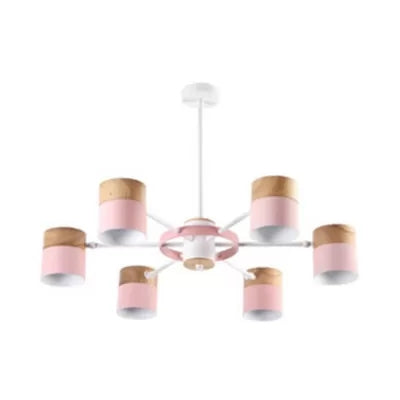 Rotatable Metal Cylinder Chandelier Macaron Style Modern Ceiling Light for Nursing Room Clearhalo 'Ceiling Lights' 'Chandeliers' Lighting' options 55377