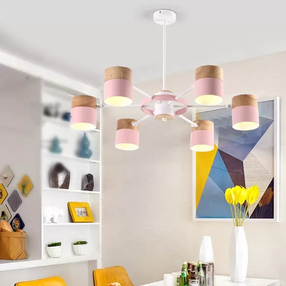 Rotatable Metal Cylinder Chandelier Macaron Style Modern Ceiling Light for Nursing Room Clearhalo 'Ceiling Lights' 'Chandeliers' Lighting' options 55378
