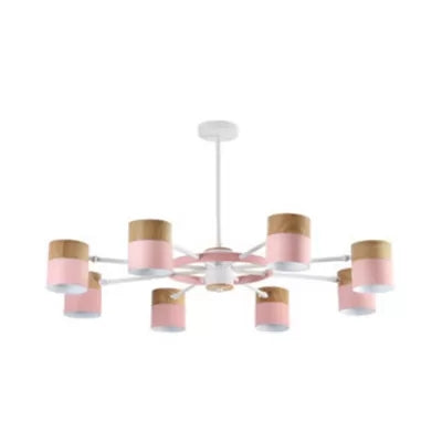 Rotatable Metal Cylinder Chandelier Macaron Style Modern Ceiling Light for Nursing Room Clearhalo 'Ceiling Lights' 'Chandeliers' Lighting' options 55379