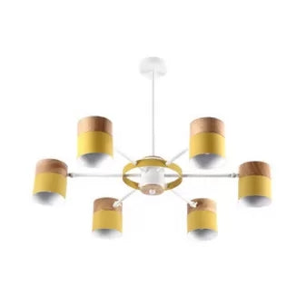 Rotatable Metal Cylinder Chandelier Macaron Style Modern Ceiling Light for Nursing Room 6 Yellow Clearhalo 'Ceiling Lights' 'Chandeliers' Lighting' options 55380_f44c9ac7-5360-4fce-b2ac-693d5c329dae