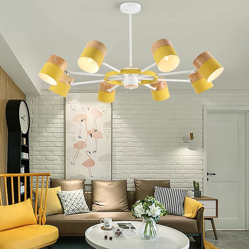 Rotatable Metal Cylinder Chandelier Macaron Style Modern Ceiling Light for Nursing Room Clearhalo 'Ceiling Lights' 'Chandeliers' Lighting' options 55382