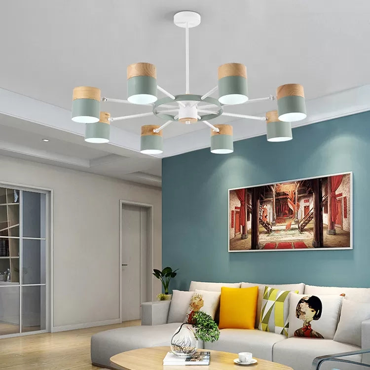 Rotatable Metal Cylinder Chandelier Macaron Style Modern Ceiling Light for Nursing Room Clearhalo 'Ceiling Lights' 'Chandeliers' Lighting' options 55385