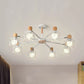 Wire Frame Hanging Light Modern Stylish Wood & Metal Chandelier for Villa Restaurant Clearhalo 'Ceiling Lights' 'Chandeliers' Lighting' options 55436