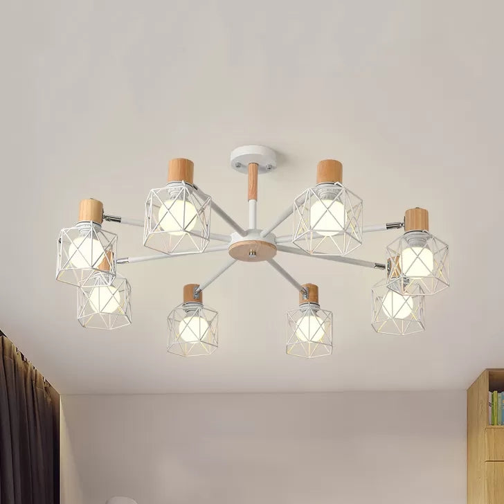 Wire Frame Hanging Light Modern Stylish Wood & Metal Chandelier for Villa Restaurant Clearhalo 'Ceiling Lights' 'Chandeliers' Lighting' options 55436