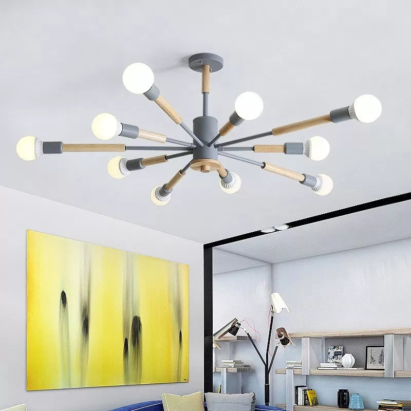 Sky Bang Kindergarten Chandelier with Open Bulb Wood Nordic Hanging Light Clearhalo 'Ceiling Lights' 'Chandeliers' Lighting' options 55462