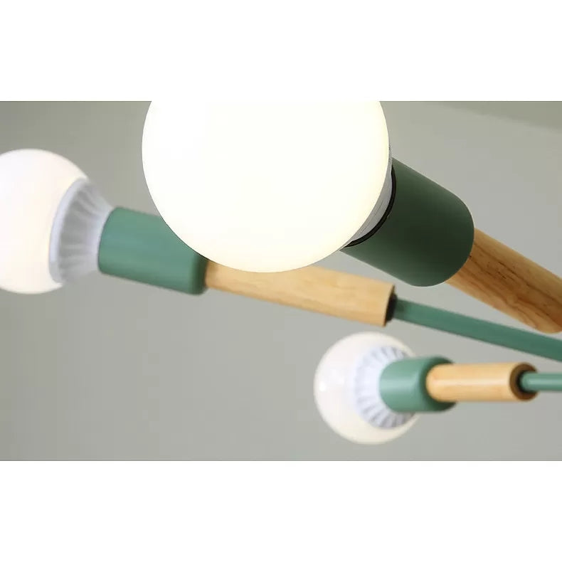 Sky Bang Kindergarten Chandelier with Open Bulb Wood Nordic Hanging Light Clearhalo 'Ceiling Lights' 'Chandeliers' Lighting' options 55463