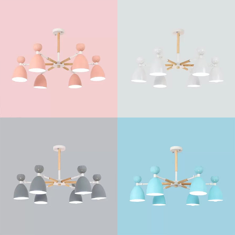 Metal Domed Shade Chandelier Child Bedroom 6 Heads Macaron Loft Hanging Light Clearhalo 'Ceiling Lights' 'Chandeliers' Lighting' options 55468
