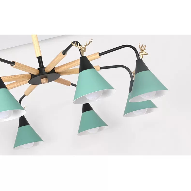 Metallic Conical Pendant Light with Deer Macaron Style Chandelier for Child Bedroom Clearhalo 'Ceiling Lights' 'Chandeliers' Lighting' options 55488