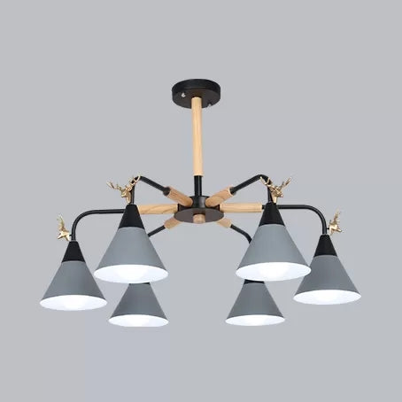 Metallic Conical Pendant Light with Deer Macaron Style Chandelier for Child Bedroom Clearhalo 'Ceiling Lights' 'Chandeliers' Lighting' options 55489