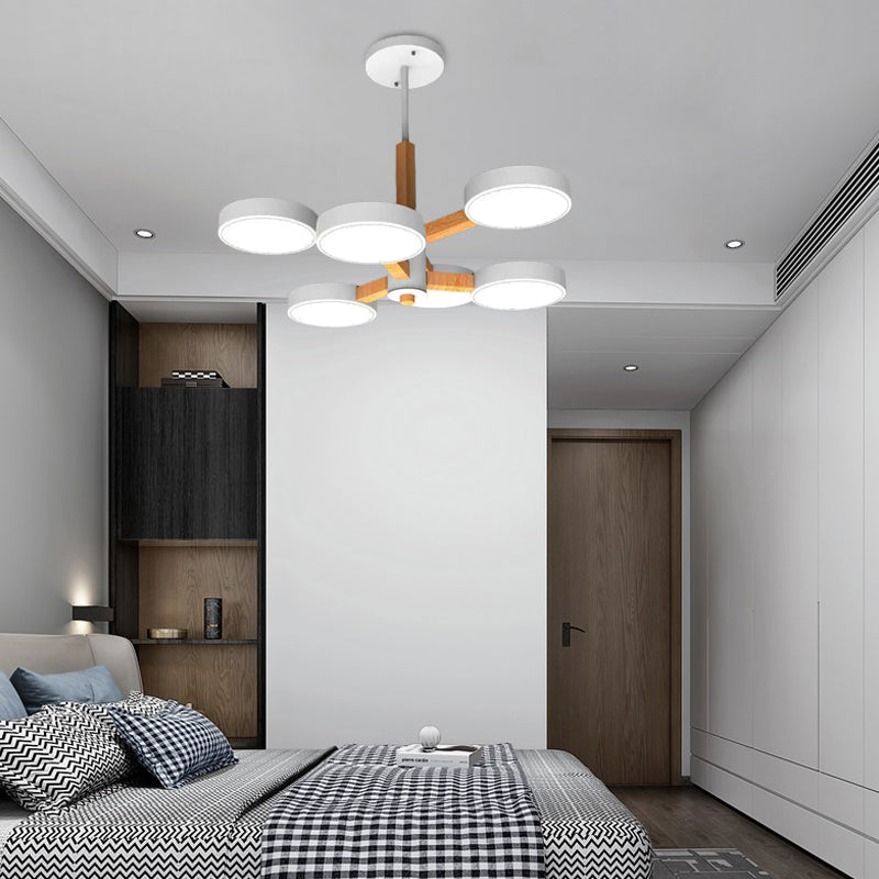 Living Room Round Chandelier Acrylic & Wood Nordic Stylish Hanging Light Clearhalo 'Ceiling Lights' 'Chandeliers' Lighting' options 55493