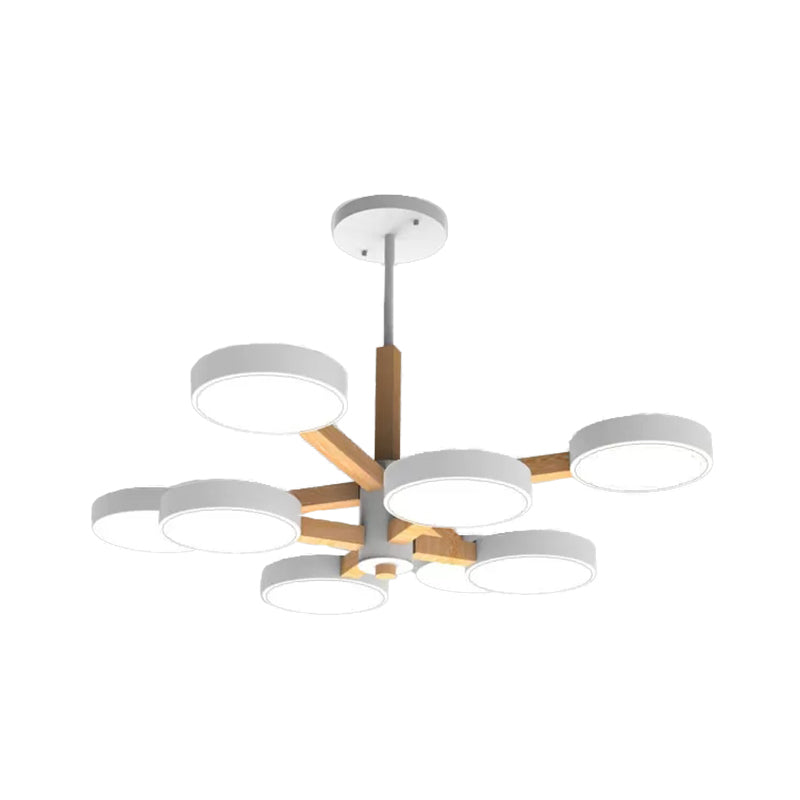 Living Room Round Chandelier Acrylic & Wood Nordic Stylish Hanging Light 8 White Clearhalo 'Ceiling Lights' 'Chandeliers' Lighting' options 55496_c2118e82-b5c8-4395-a91a-9dd0e0f71a24