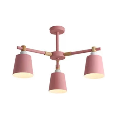 Nordic Style Bucket Chandelier Metal Multi-Head Suspension Light for Game Room 3 Pink Clearhalo 'Ceiling Lights' 'Chandeliers' Lighting' options 55526_6ca1af79-3eb1-4f3b-9409-4c6f9ce12f48