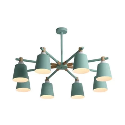 Nordic Style Bucket Chandelier Metal Multi-Head Suspension Light for Game Room 8 Green Clearhalo 'Ceiling Lights' 'Chandeliers' Lighting' options 55540_cad356b1-094c-45c9-8c52-b343d933c70b