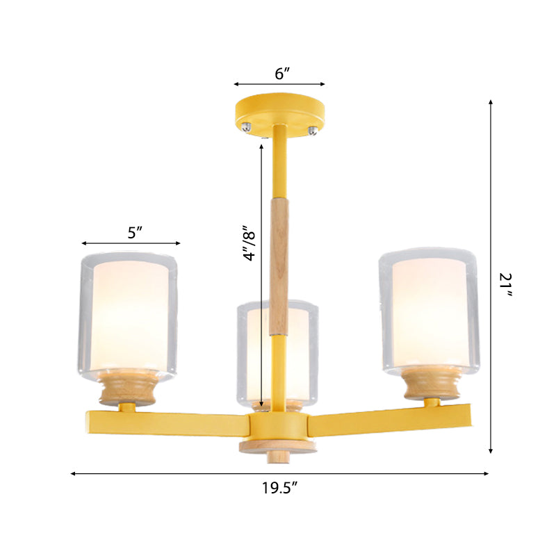 Cylindrical Shade Suspension Light Macaron Style Metallic Chandelier for Kid Bedroom Clearhalo 'Ceiling Lights' 'Chandeliers' 'Glass shade' 'Glass' 'Pendant Lights' Lighting' 55575