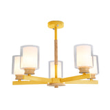 Cylindrical Shade Suspension Light Macaron Style Metallic Chandelier for Kid Bedroom 5 Yellow Clearhalo 'Ceiling Lights' 'Chandeliers' 'Glass shade' 'Glass' 'Pendant Lights' Lighting' 55576