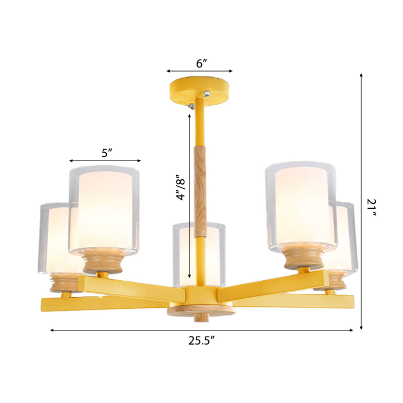 Cylindrical Shade Suspension Light Macaron Style Metallic Chandelier for Kid Bedroom Clearhalo 'Ceiling Lights' 'Chandeliers' 'Glass shade' 'Glass' 'Pendant Lights' Lighting' 55577