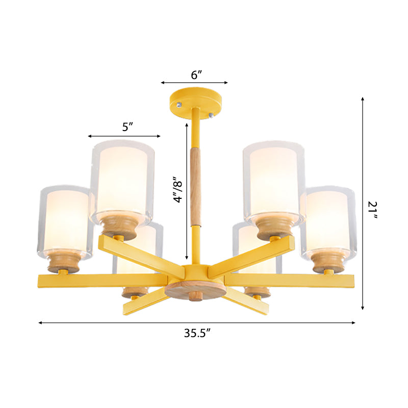 Cylindrical Shade Suspension Light Macaron Style Metallic Chandelier for Kid Bedroom Clearhalo 'Ceiling Lights' 'Chandeliers' 'Glass shade' 'Glass' 'Pendant Lights' Lighting' 55579