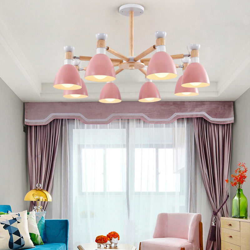Rotatable Metal Bowl Chandelier Shop Kindergarten Macaron Stylish Hanging Light 8 Pink Clearhalo 'Ceiling Lights' 'Chandeliers' Lighting' options 55598_e75b92b4-9f40-441e-9466-ac02e823d800