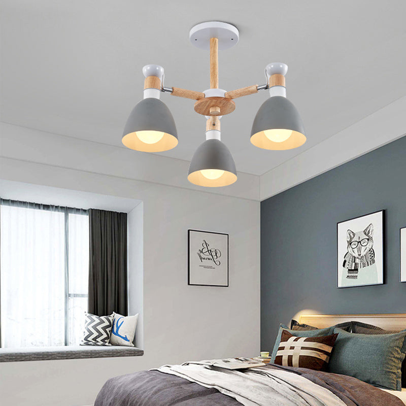 Rotatable Metal Bowl Chandelier Shop Kindergarten Macaron Stylish Hanging Light 3 Grey Clearhalo 'Ceiling Lights' 'Chandeliers' Lighting' options 55601_9e6e2fc8-da64-48d6-a5c5-bd4c620b3ea0