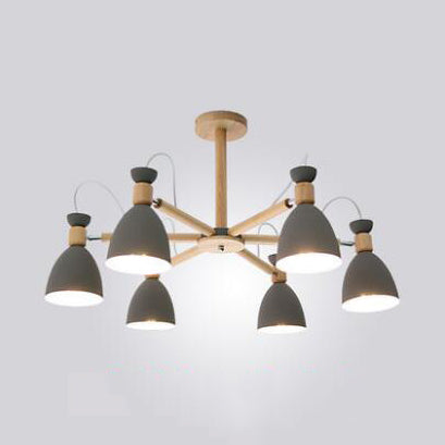 Metal Domed Hanging Light Rotatable Nordic Stylish Chandelier for Study Room 6 Grey Clearhalo 'Ceiling Lights' 'Chandeliers' Lighting' options 55620_d9eca7b9-3848-46e6-9d93-02ab7e957d21