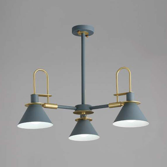 Macaron Loft Funnel Chandelier Metal Undertint Suspension Light for Nursing Room 3 Grey Clearhalo 'Ceiling Lights' 'Chandeliers' Lighting' options 55647_80732ff8-c30c-40c5-9a51-2f8e67b4efce