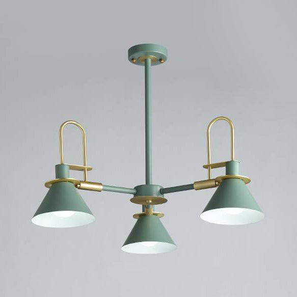 Macaron Loft Funnel Chandelier Metal Undertint Suspension Light for Nursing Room 3 Green Clearhalo 'Ceiling Lights' 'Chandeliers' Lighting' options 55653_9324522a-ae63-49fd-974b-7edd401102c6