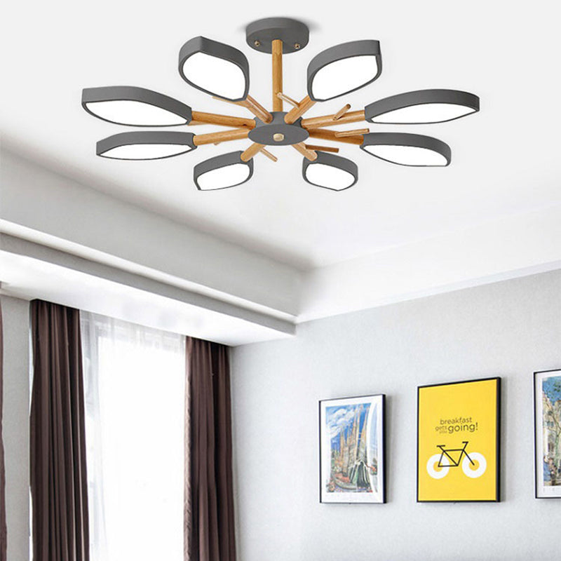 Nordic Style Macaron Style Chandelier Leaf Shade Acrylic Adult Hanging Light for Living Room 8 Grey Clearhalo 'Ceiling Lights' 'Chandeliers' Lighting' options 55680_c6726380-1bde-4788-9be0-94d50d03b830