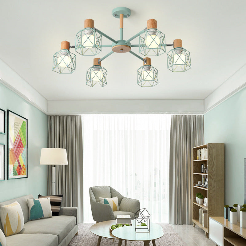 Cage Shade Ceiling Pendant Light Macaron Stylish Metal Hanging Light for Nursing Room 6 Blue Clearhalo 'Ceiling Lights' 'Chandeliers' Lighting' options 55700_fbde958e-ceea-47c6-9b9f-9c835492f2b8