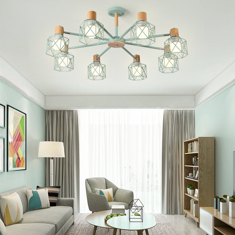 Cage Shade Ceiling Pendant Light Macaron Stylish Metal Hanging Light for Nursing Room Clearhalo 'Ceiling Lights' 'Chandeliers' Lighting' options 55701