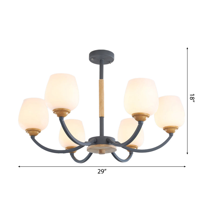 Candy Colored Bud Shade Chandelier Macaron Style Milk Glass & Metal Hanging Light Clearhalo 'Ceiling Lights' 'Chandeliers' Lighting' options 55710