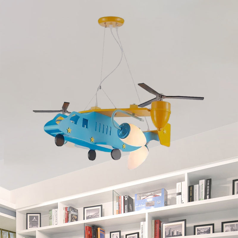 Helicopter Kindergarten Boys Bedroom Chandelier Metal Cool Ceiling Light in Blue Finish Clearhalo 'Ceiling Lights' 'Chandeliers' Lighting' options 559148