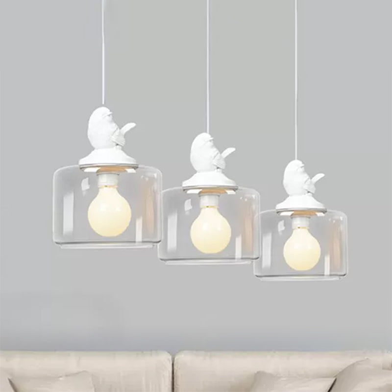 Clear Drum Shade Hanging Light with Bird Contemporary Glass Pendant Light for Restaurant Clearhalo 'Ceiling Lights' 'Close To Ceiling Lights' 'Glass shade' 'Glass' 'Pendant Lights' 'Pendants' Lighting' 559173