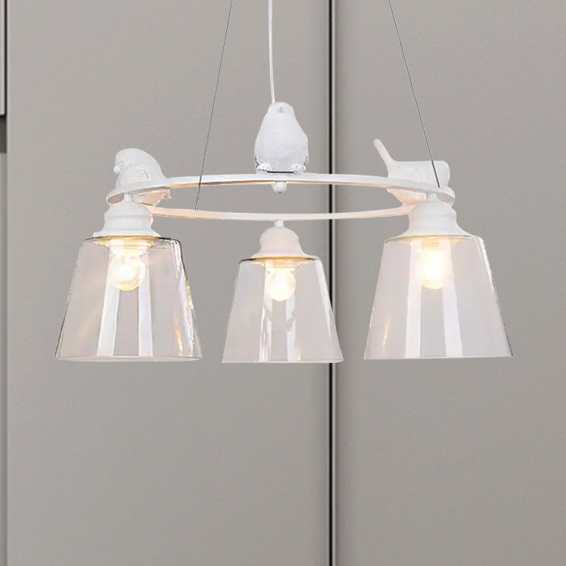 Bucket Shade Pendant Light with Bird Nordic Style Transparent Glass Hanging Light in White for Cafe Clearhalo 'Ceiling Lights' 'Chandeliers' 'Close To Ceiling Lights' 'Glass shade' 'Glass' Lighting' 559174