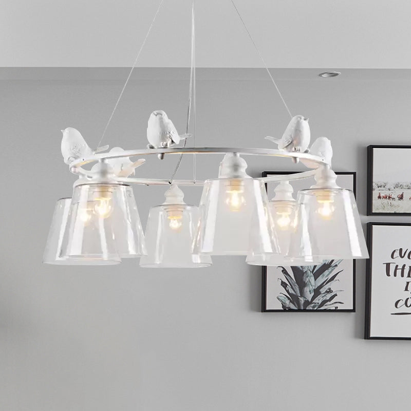 Bucket Shade Pendant Light with Bird Nordic Style Transparent Glass Hanging Light in White for Cafe Clearhalo 'Ceiling Lights' 'Chandeliers' 'Close To Ceiling Lights' 'Glass shade' 'Glass' Lighting' 559175