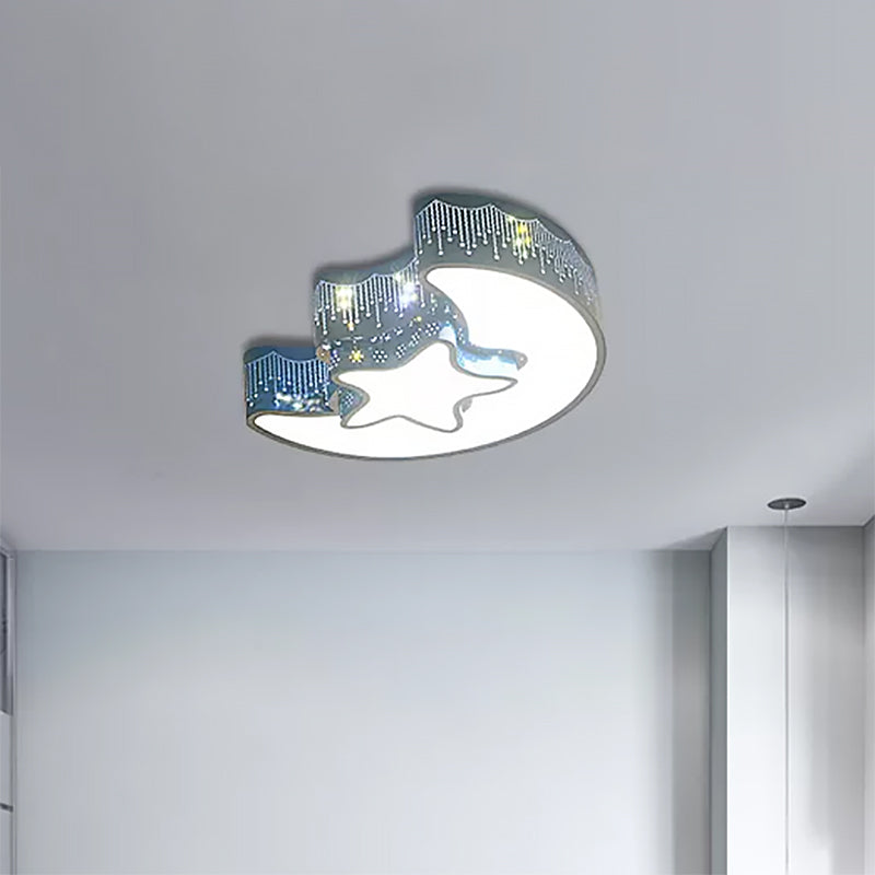 Metal Hollow Star Moon Ceiling Lamp Boys Girls Room Cartoon Eye-Caring LED Flush Mount Light Clearhalo 'Ceiling Lights' 'Close To Ceiling Lights' 'Close to ceiling' 'Flush mount' Lighting' 559192