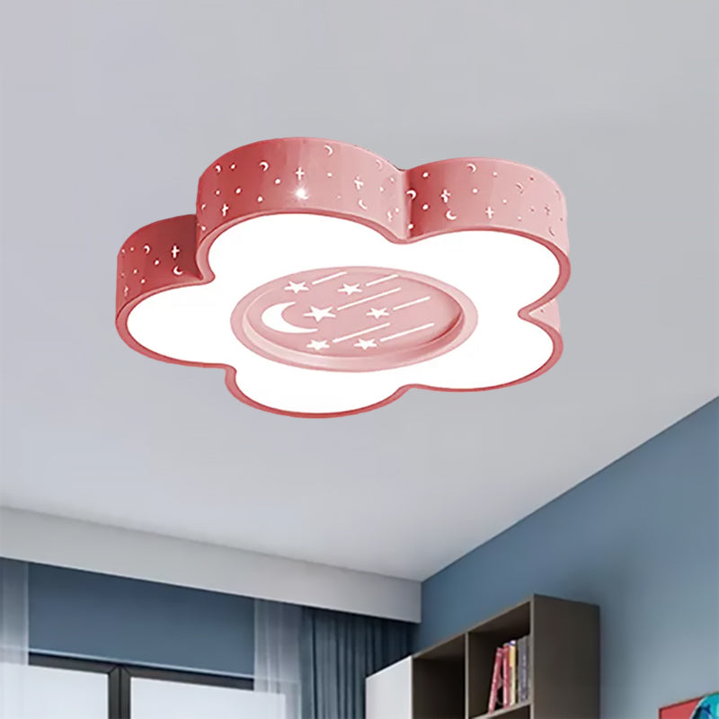 Undertint Hollow Flower LED Ceiling Mount Light with Moon and Star Cartoon Metal Ceiling Fixture for Kid Clearhalo 'Ceiling Lights' 'Close To Ceiling Lights' 'Close to ceiling' 'Flush mount' Lighting' 559194