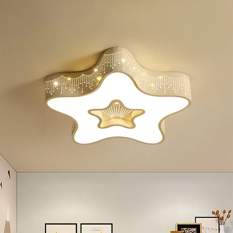 Metal Acrylic Hollow Star Flush Mount Light Modern Macaron Loft LED Ceiling Lamp for Child Bedroom Clearhalo 'Ceiling Lights' 'Close To Ceiling Lights' 'Close to ceiling' 'Flush mount' Lighting' 559201