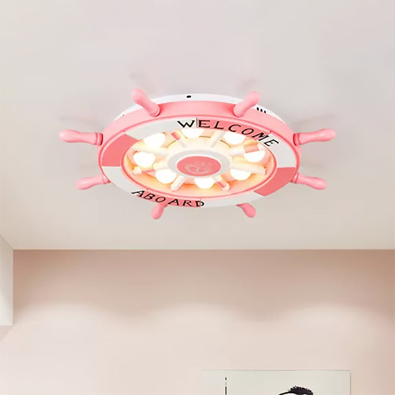 Cartoon Rudder Girl Bedroom Ceiling Lamp Acrylic Metal Nautical LED Flush Ceiling Light in Pink Clearhalo 'Ceiling Lights' 'Close To Ceiling Lights' 'Close to ceiling' 'Flush mount' Lighting' 559212