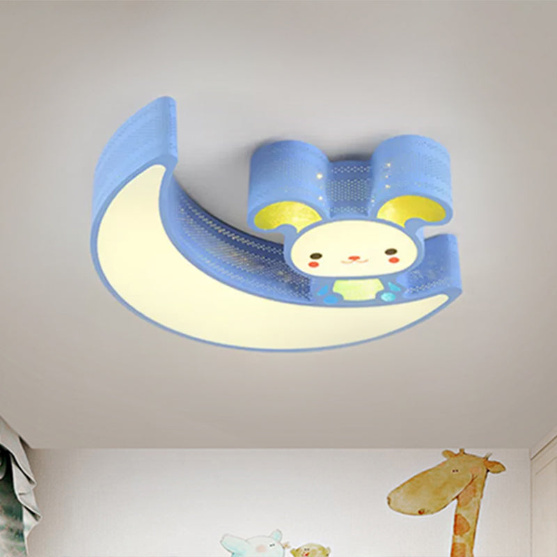 Acrylic Moon and Bunny Flush Mount Light Cartoon Lovely LED Ceiling Lamp for Gamer Room Clearhalo 'Ceiling Lights' 'Close To Ceiling Lights' 'Close to ceiling' 'Flush mount' Lighting' 559213