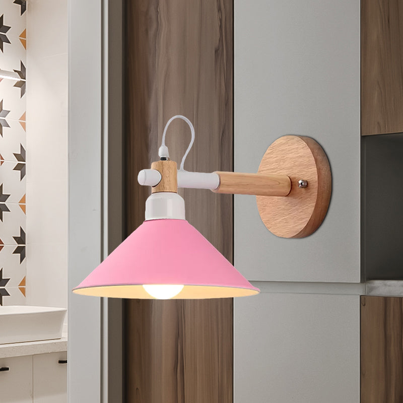 Macaroon Pyramid Shape Wall Sconce Metal and Wood 1 Light Wall Lamp for Dining Room Clearhalo 'Wall Lamps & Sconces' 'Wall Lights' Lighting' 559275