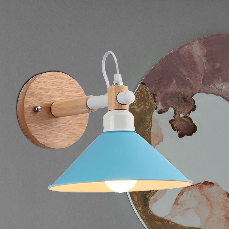 Macaroon Pyramid Shape Wall Sconce Metal and Wood 1 Light Wall Lamp for Dining Room Clearhalo 'Wall Lamps & Sconces' 'Wall Lights' Lighting' 559276