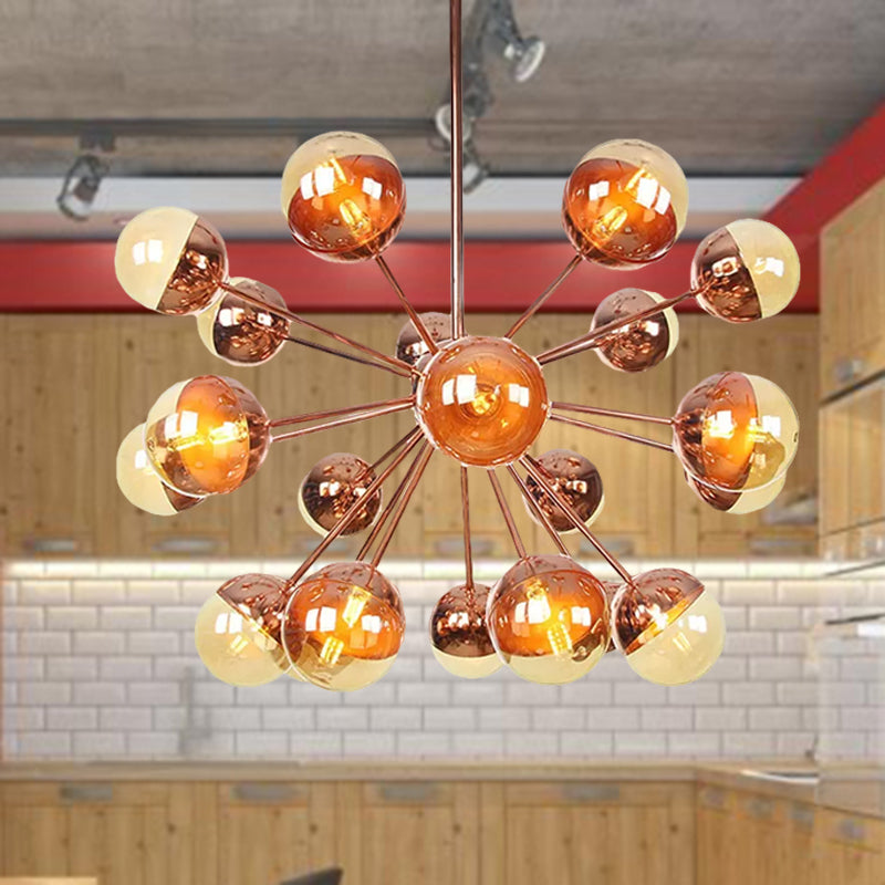 Globe Dining Room Semi Flush Mount White/Clear/Smoke Grey Glass 9/12/15 Lights Contemporary Semi Flush Light in Copper/Chrome/Gold Clearhalo 'Ceiling Lights' 'Close To Ceiling Lights' 'Close to ceiling' 'Glass shade' 'Glass' 'Semi-flushmount' Lighting' 559307