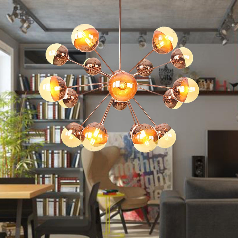 Globe Dining Room Semi Flush Mount White/Clear/Smoke Grey Glass 9/12/15 Lights Contemporary Semi Flush Light in Copper/Chrome/Gold 18 Copper Amber Clearhalo 'Ceiling Lights' 'Close To Ceiling Lights' 'Close to ceiling' 'Glass shade' 'Glass' 'Semi-flushmount' Lighting' 559308