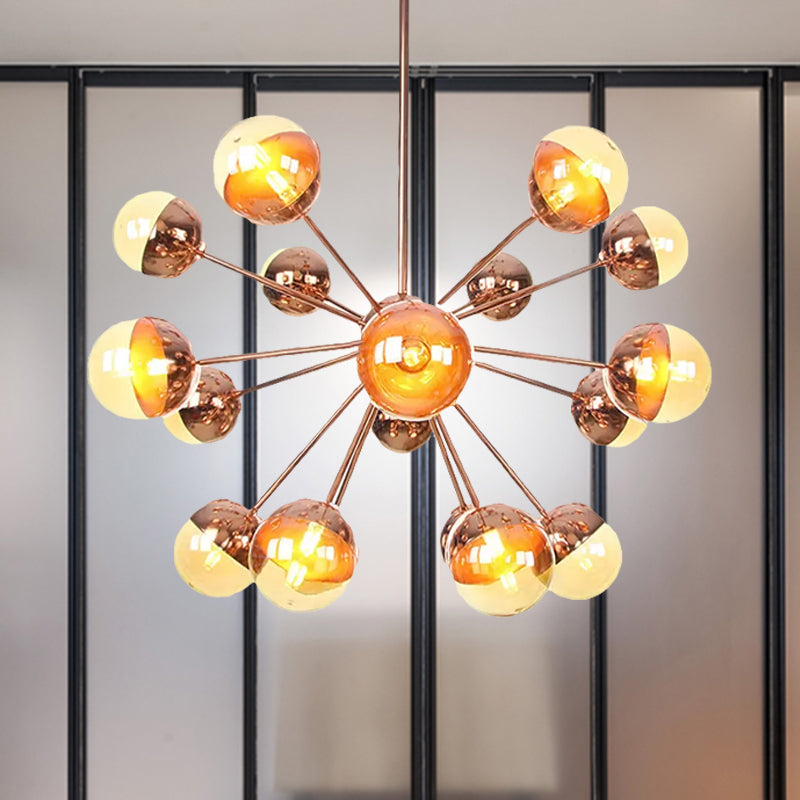 Globe Dining Room Semi Flush Mount White/Clear/Smoke Grey Glass 9/12/15 Lights Contemporary Semi Flush Light in Copper/Chrome/Gold Clearhalo 'Ceiling Lights' 'Close To Ceiling Lights' 'Close to ceiling' 'Glass shade' 'Glass' 'Semi-flushmount' Lighting' 559309